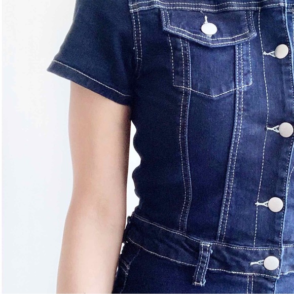 DENIM COLLAR BUTTON JUMPSUIT - DARK DENIM - Picture 3 of 5